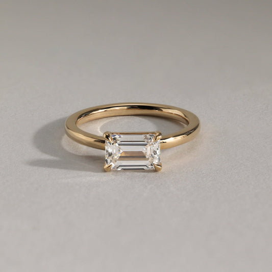 2 CT East West Emerald Solitaire Moissanite Engagement Ring