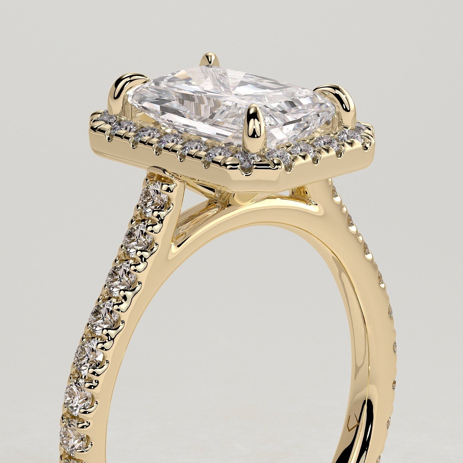 2 CT Radiant Halo & Pave Moissanite Engagement Ring