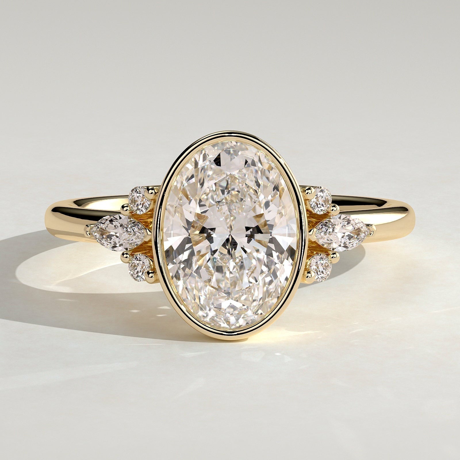 2 CT Oval Bezel Cluster Moissanite Engagement Ring