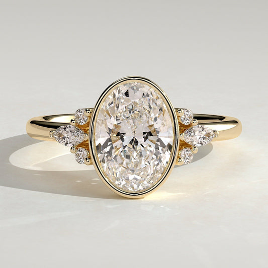 2 CT Oval Bezel Cluster Moissanite Engagement Ring