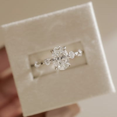 2 CT Oval Hidden Halo & Dainty Pave Moissanite Engagement Ring