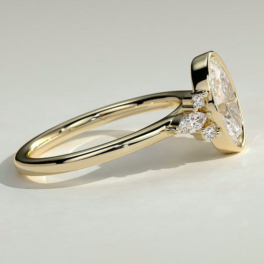 2 CT Oval Bezel Cluster Moissanite Engagement Ring