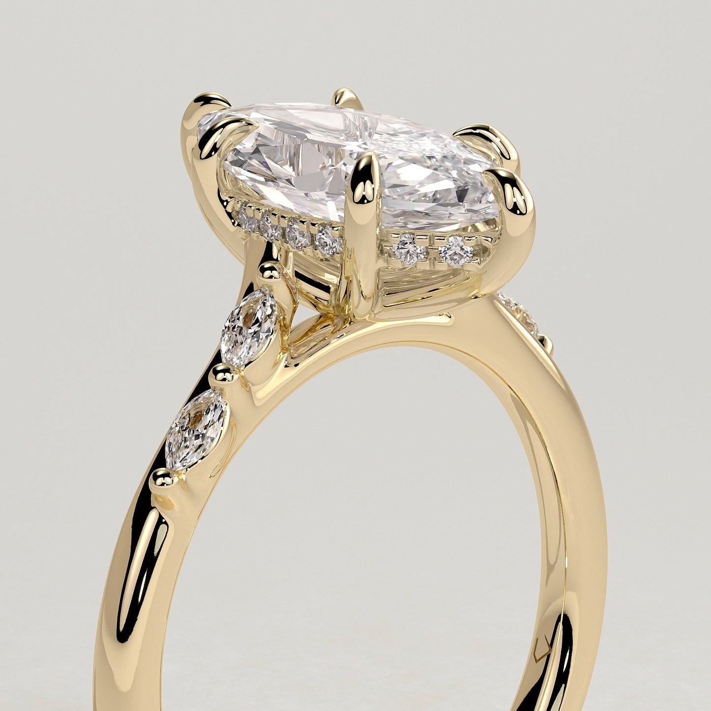 2 CT Marquise Pave Moissanite Engagement Ring