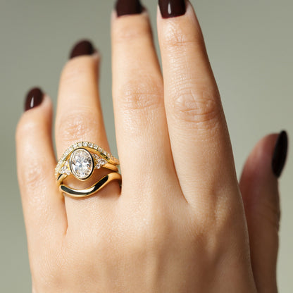 2 CT Oval Bezel Cluster Moissanite Engagement Ring