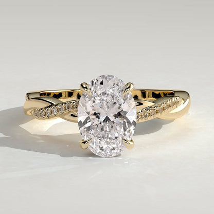 2 CT Oval Twisted Pave Moissanite Engagement Ring