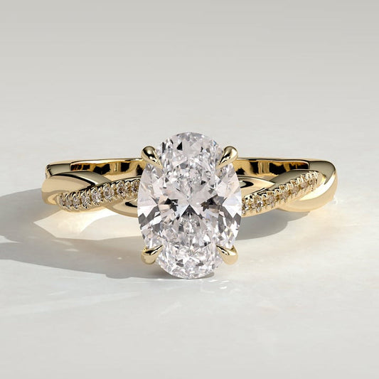 2 CT Oval Twisted Pave Moissanite Engagement Ring