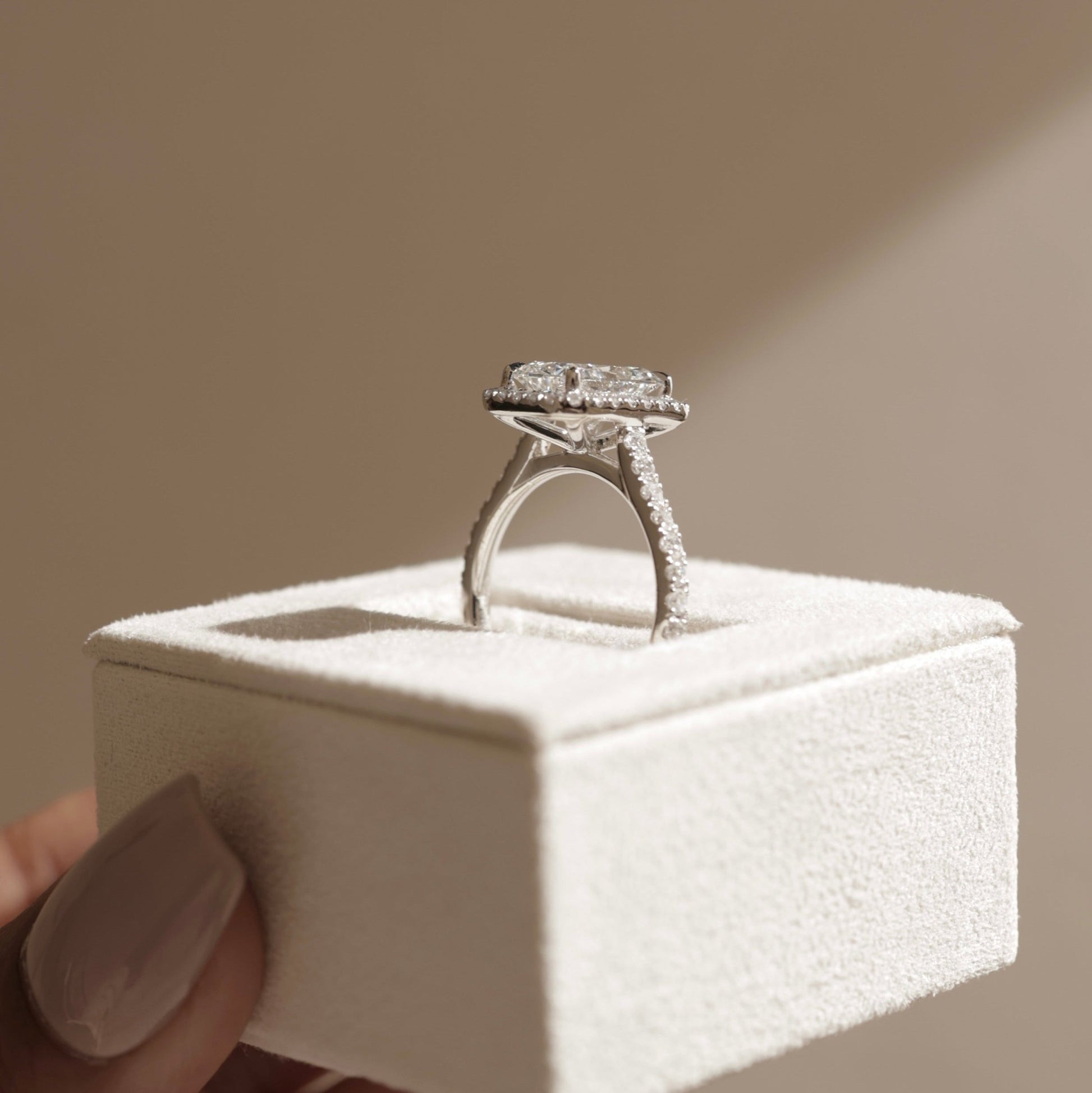 2 CT Radiant Halo & Pave Moissanite Engagement Ring