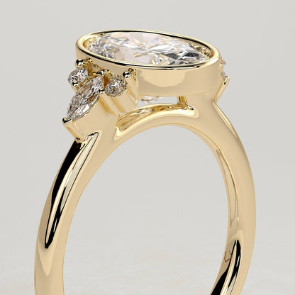 2 CT Oval Bezel Cluster Moissanite Engagement Ring