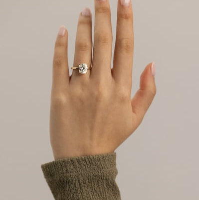 2 CT Elongated Cushion Hidden Halo Moissanite Engagement Ring
