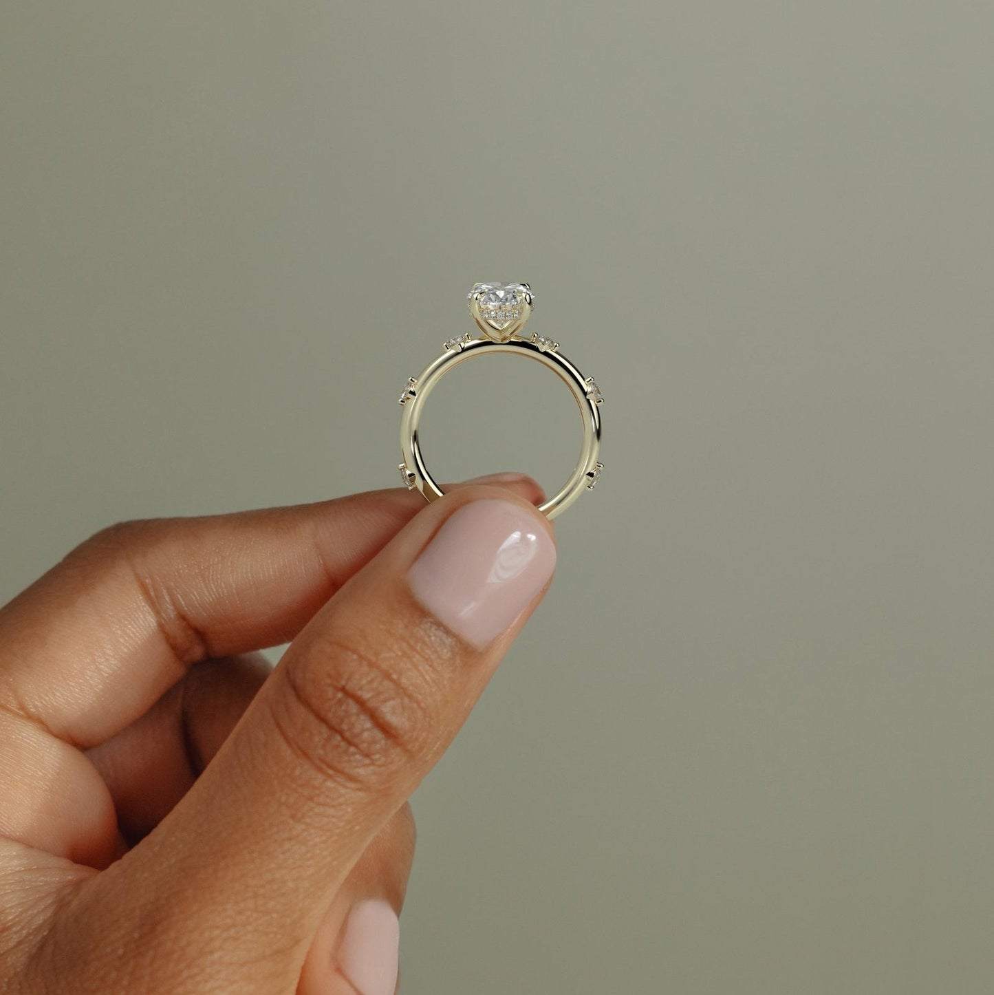 2 CT Oval Hidden Halo & Dainty Pave Moissanite Engagement Ring
