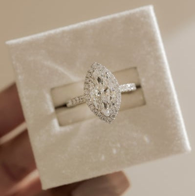 2 CT Marquise Halo & Pave Moissanite Engagement Ring