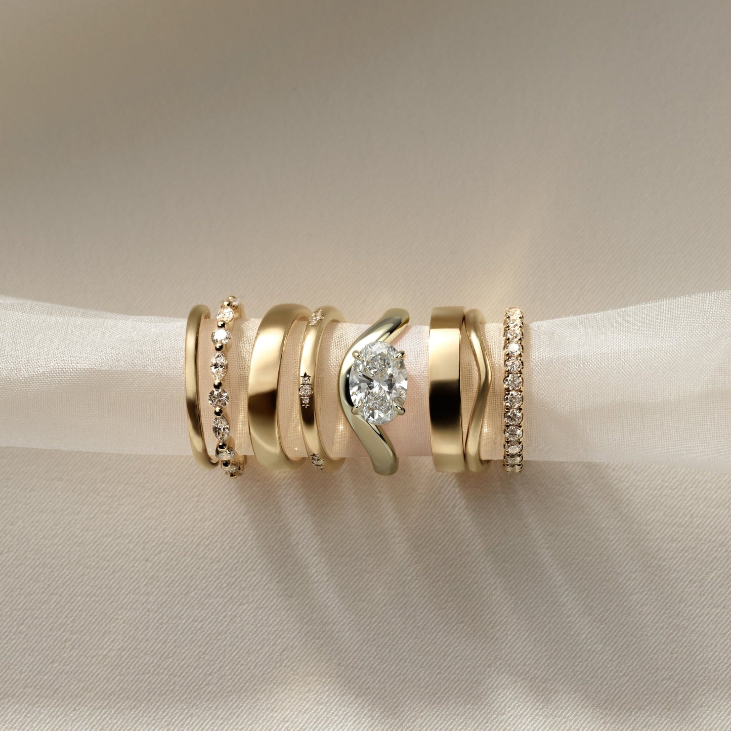 2 CT Oval Solitaire Wave Band Moissanite Engagement Ring