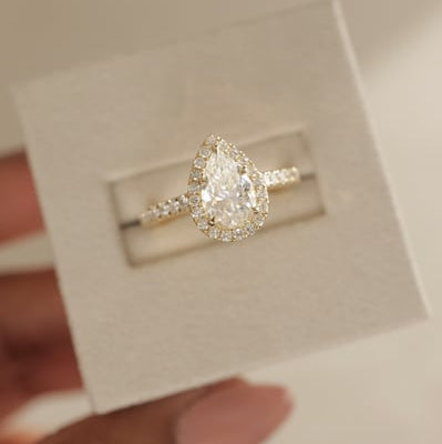 2 CT Pear Halo & Pave Moissanite Engagement Ring