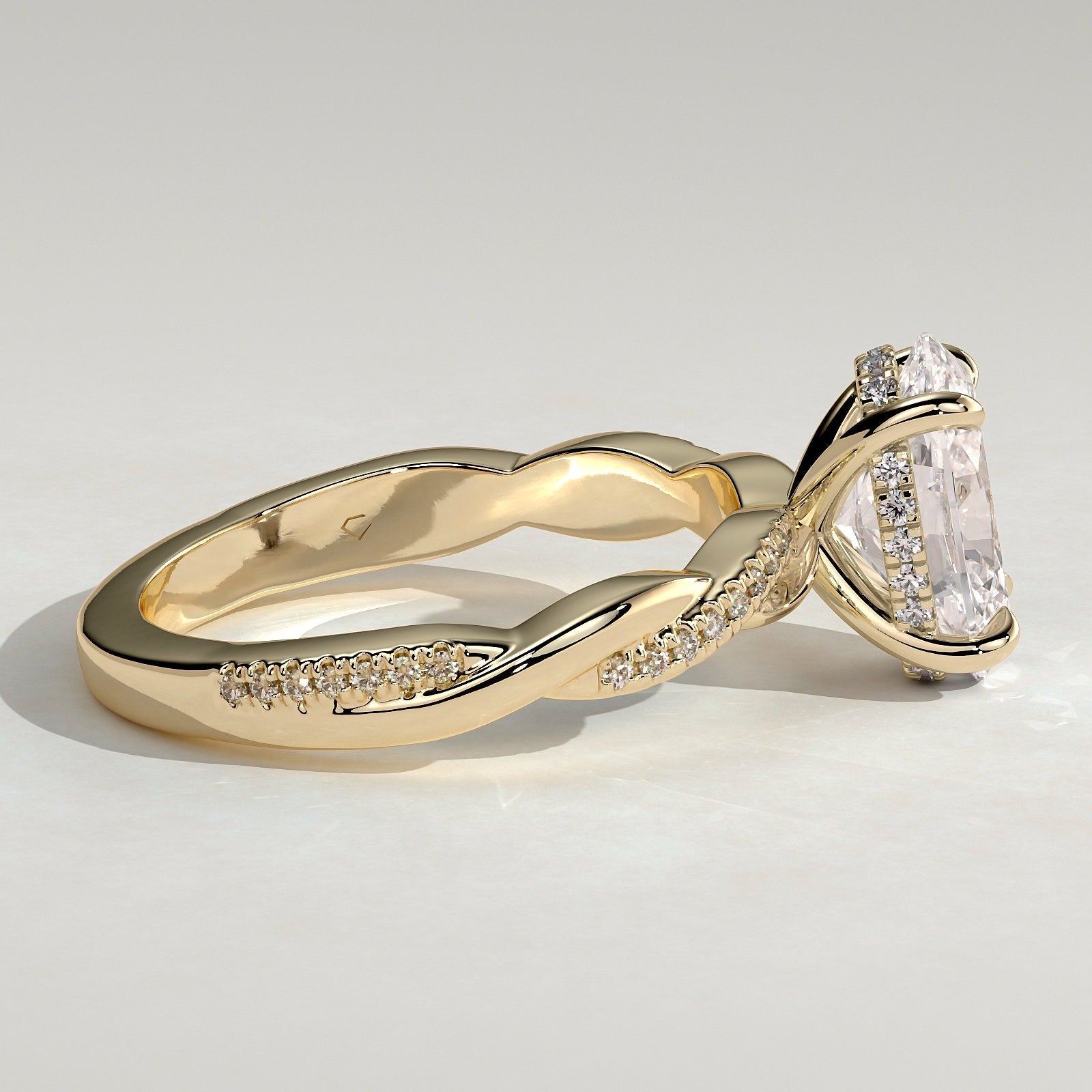 2 CT Oval Twisted Pave Moissanite Engagement Ring