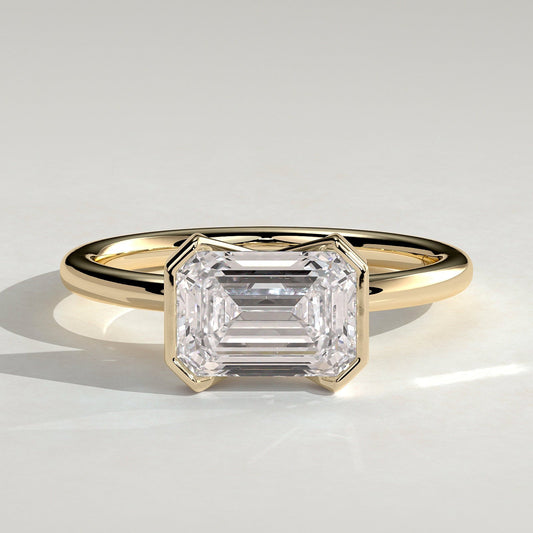 2 CT Emerald Solitaire East-West Moissanite Engagement Ring