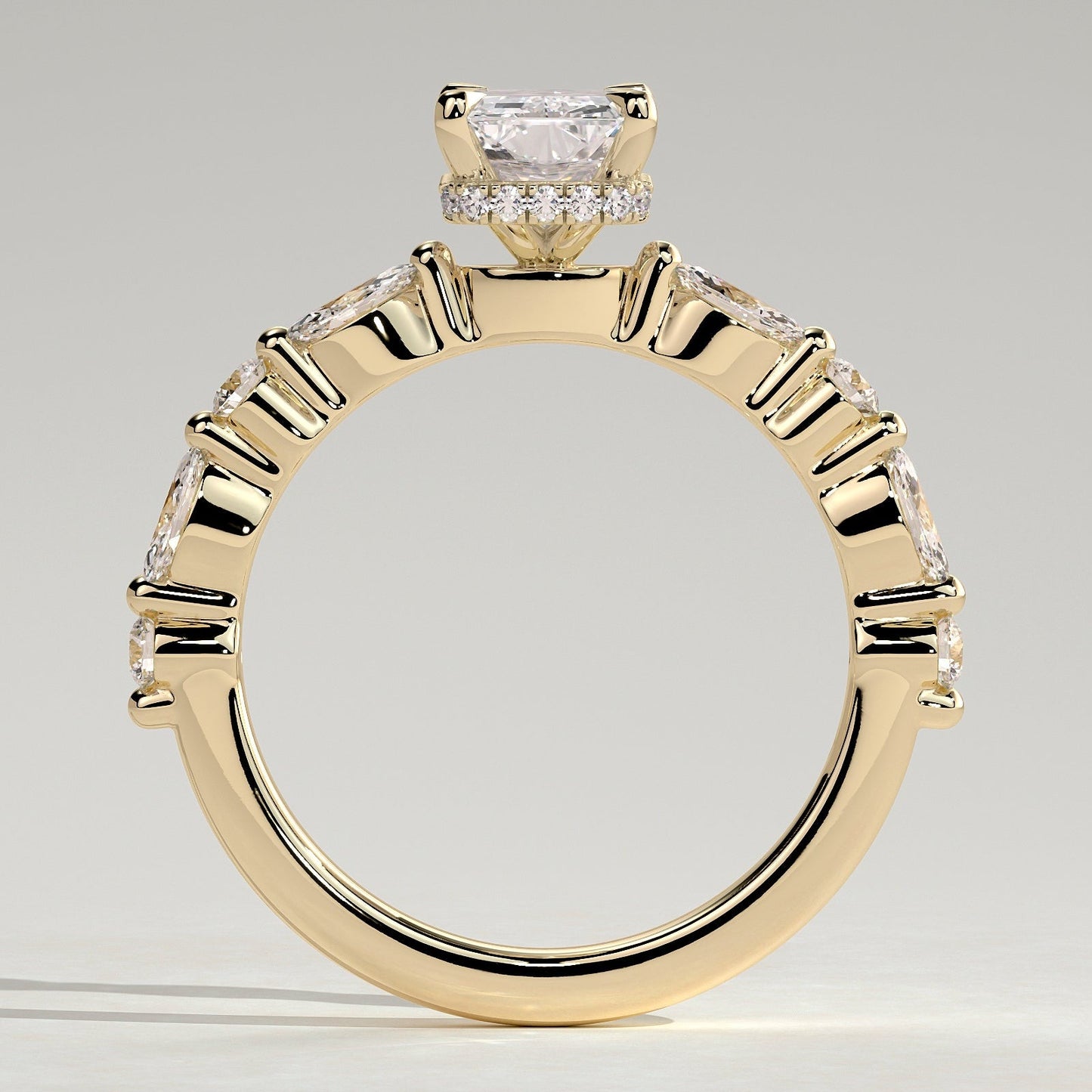 2 CT Radiant Hidden Halo & Pave Moissanite Engagement Ring