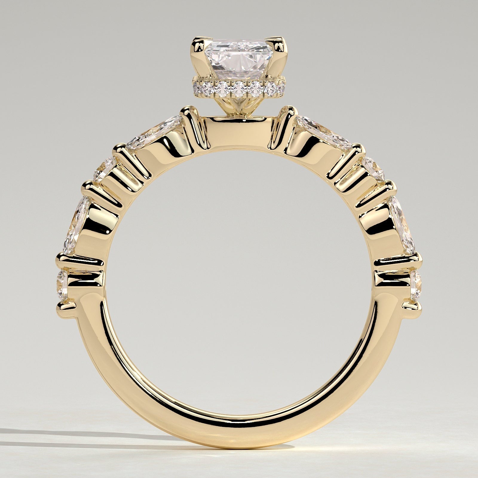 2 CT Radiant Hidden Halo & Pave Moissanite Engagement Ring