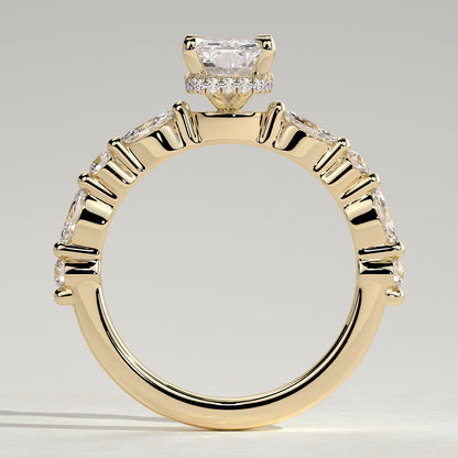 2 CT Radiant Hidden Halo & Pave Moissanite Engagement Ring