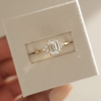 2 CT Emerald Cluster Moissanite Engagement Ring