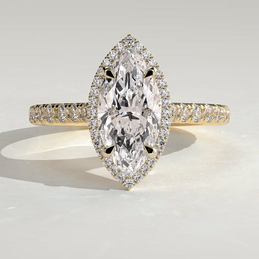 2 CT Marquise Halo & Pave Moissanite Engagement Ring