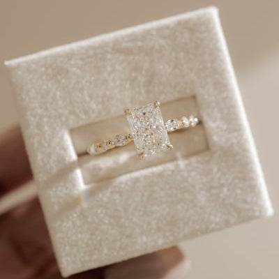 2 CT Radiant Hidden Halo & Pave Moissanite Engagement Ring