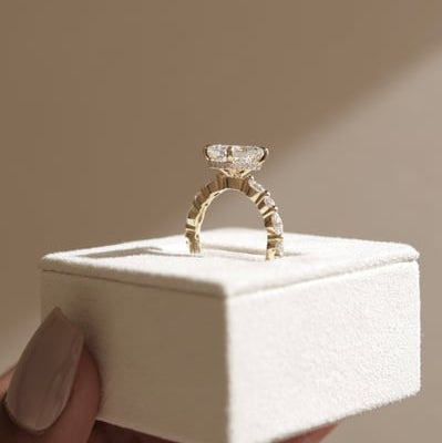 2 CT Radiant Hidden Halo & Pave Moissanite Engagement Ring