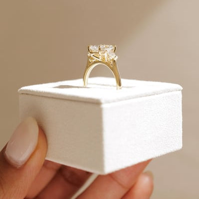 2 CT Elongated Cushion Trilogy Three Stone Moissanite Engagement Ring