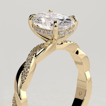 2 CT Oval Twisted Pave Moissanite Engagement Ring