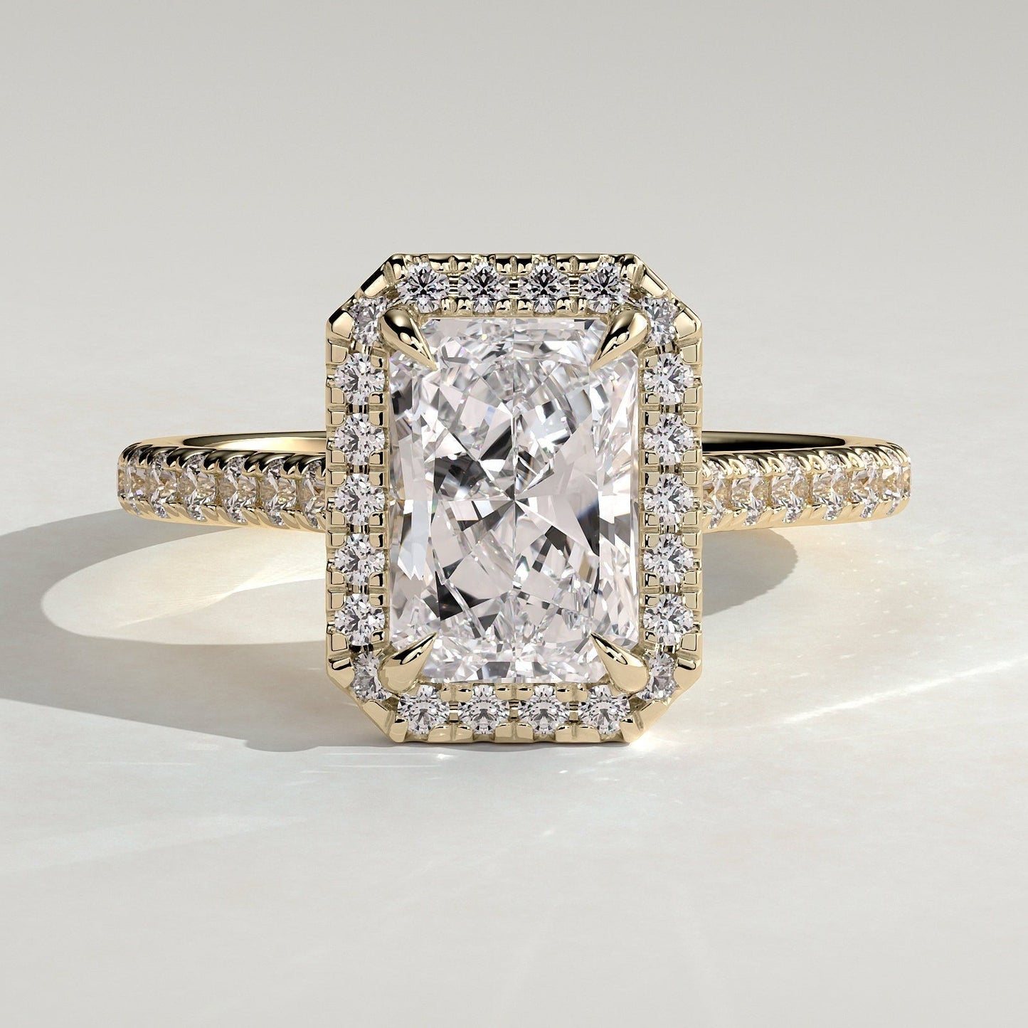 2 CT Radiant Halo & Pave Moissanite Engagement Ring