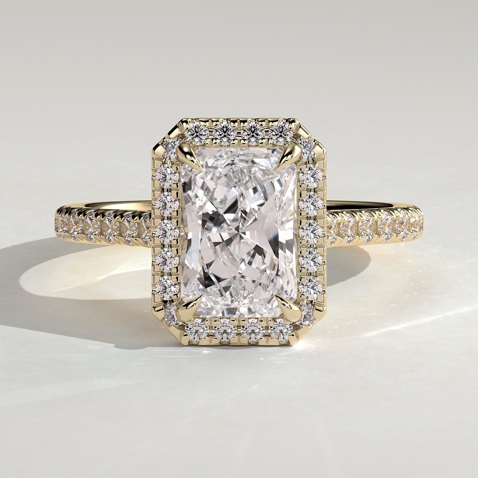 2 CT Radiant Halo & Pave Moissanite Engagement Ring