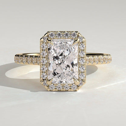 2 CT Radiant Halo & Pave Moissanite Engagement Ring