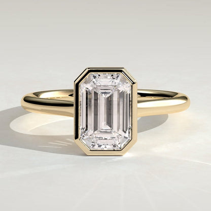 2 CT Emerald Bezel Solitaire Moissanite Engagement Ring