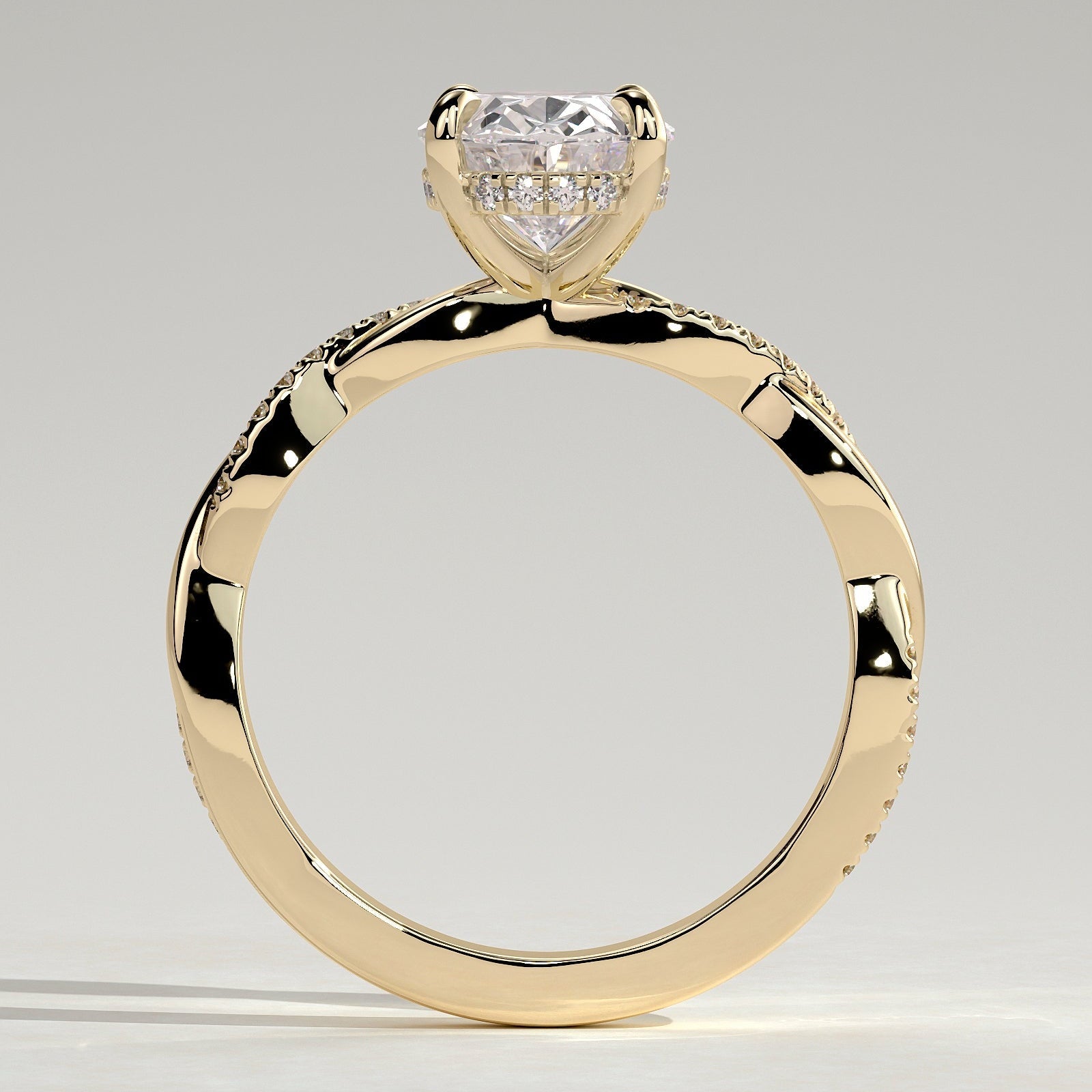 2 CT Oval Twisted Pave Moissanite Engagement Ring