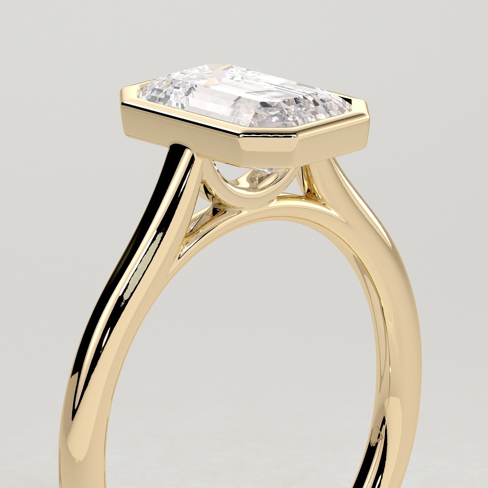 2 CT Emerald Bezel Solitaire Moissanite Engagement Ring