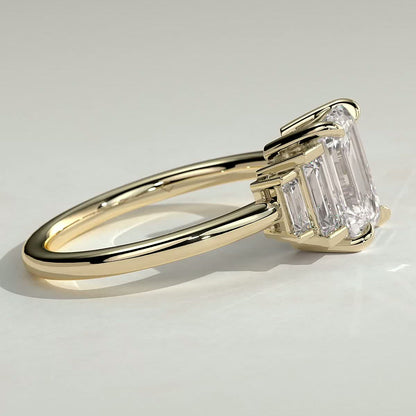 2 CT Emerald Three Stone Moissanite Engagement Ring