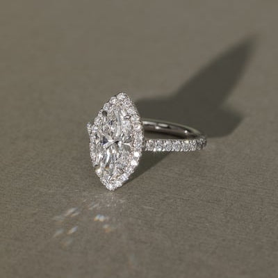 2 CT Marquise Halo & Pave Moissanite Engagement Ring