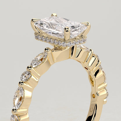 2 CT Radiant Hidden Halo & Pave Moissanite Engagement Ring