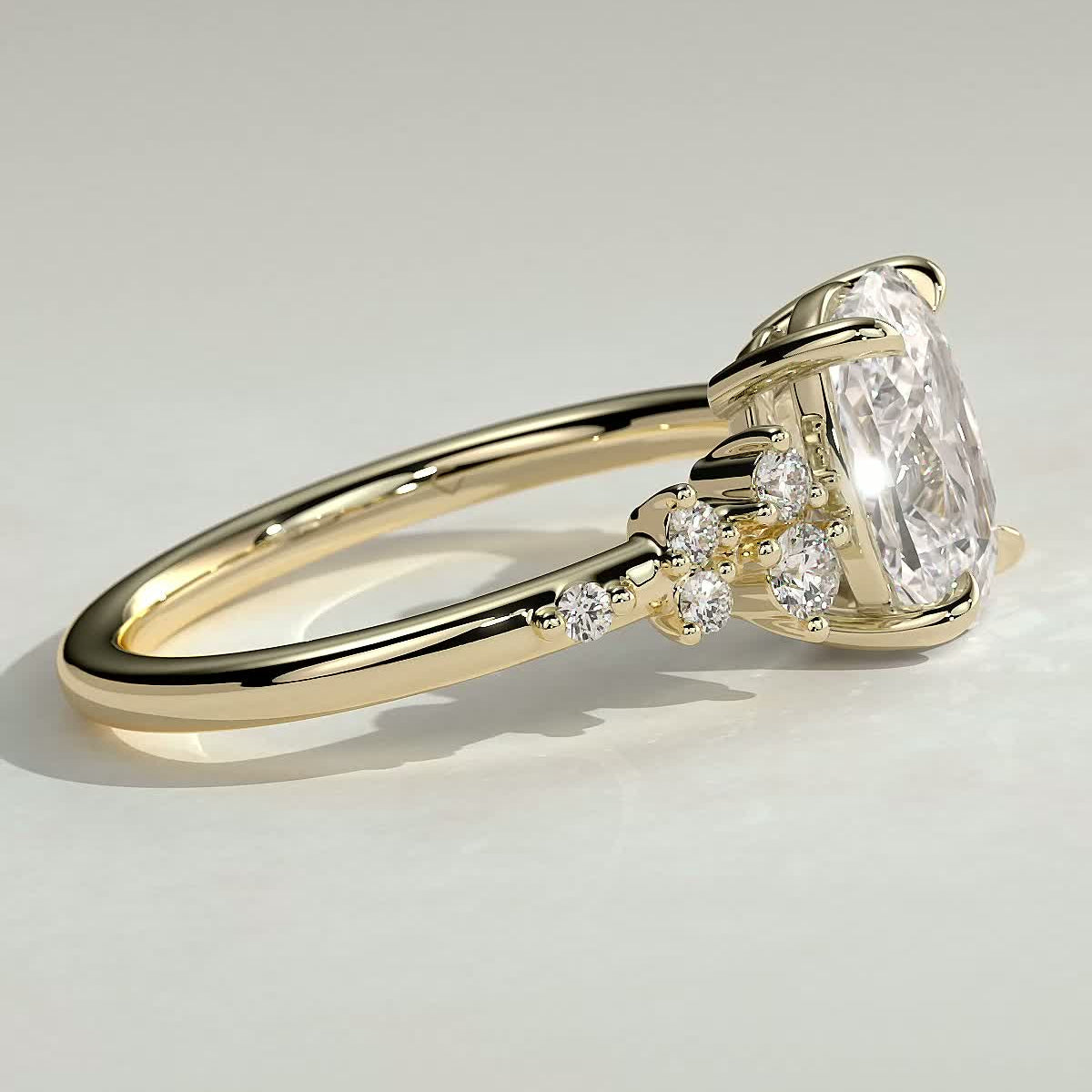 2 CT Elongated Cushion Cluster Moissanite Engagement Ring