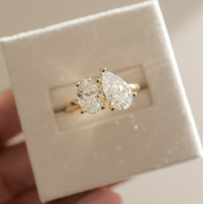 1 CT Pear Toi et Moi Moissanite Engagement Ring