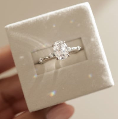 2 CT Oval Hidden Halo & Dainty Pave Moissanite Engagement Ring