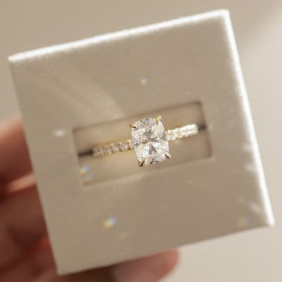 2 CT Elongated Pave Moissanite Engagement Ring