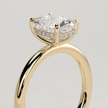 2 CT Elongated Cushion Hidden Halo Moissanite Engagement Ring