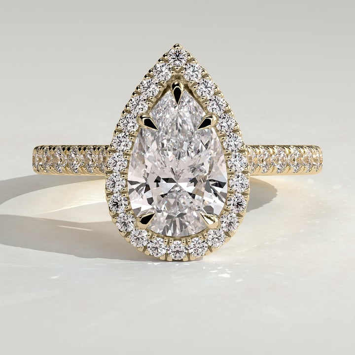 2 CT Pear Halo & Pave Moissanite Engagement Ring