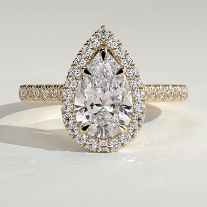 2 CT Pear Halo & Pave Moissanite Engagement Ring