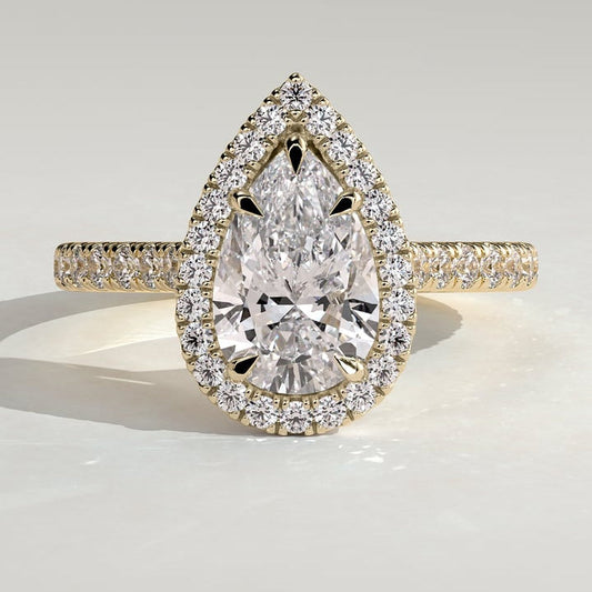 2 CT Pear Halo & Pave Moissanite Engagement Ring