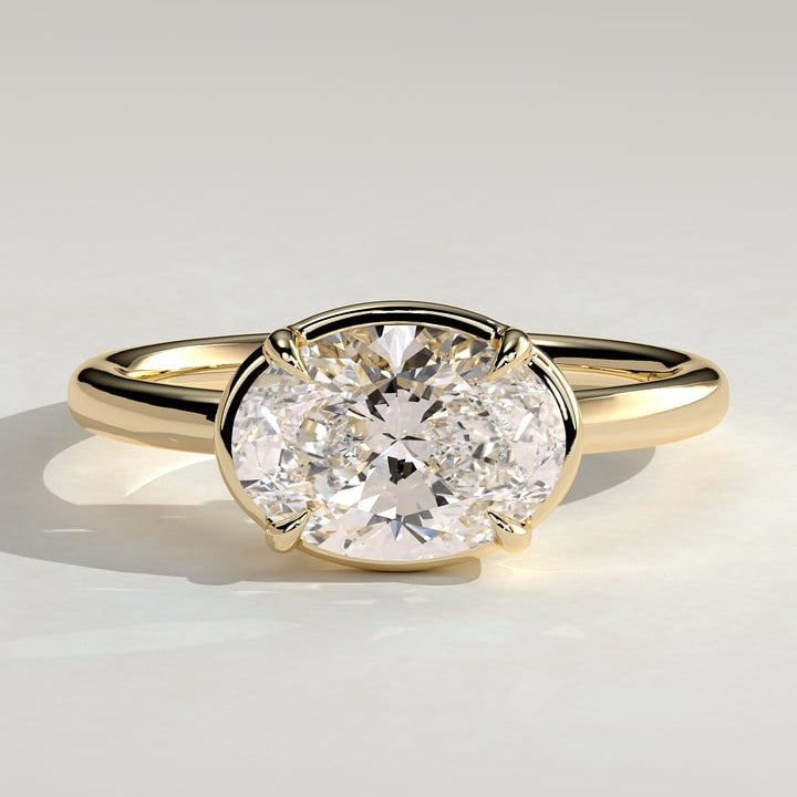 2 CT East West Oval Bezel Solitaire Moissanite Engagement Ring