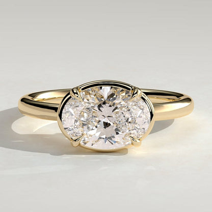 2 CT East West Oval Bezel Solitaire Moissanite Engagement Ring