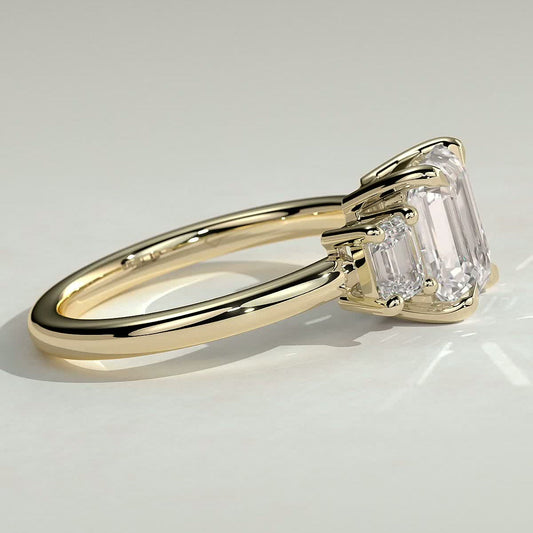 2 CT Emerald Three Stone Moissanite Engagement Ring