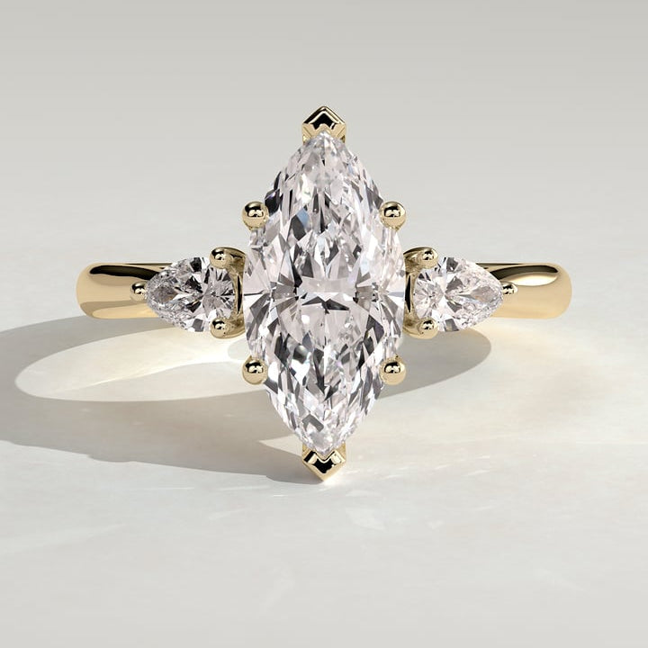 2 CT Marquise Three Stone Hidden Halo Moissanite Engagement Ring
