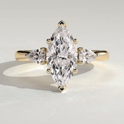2 CT Marquise Three Stone Hidden Halo Moissanite Engagement Ring